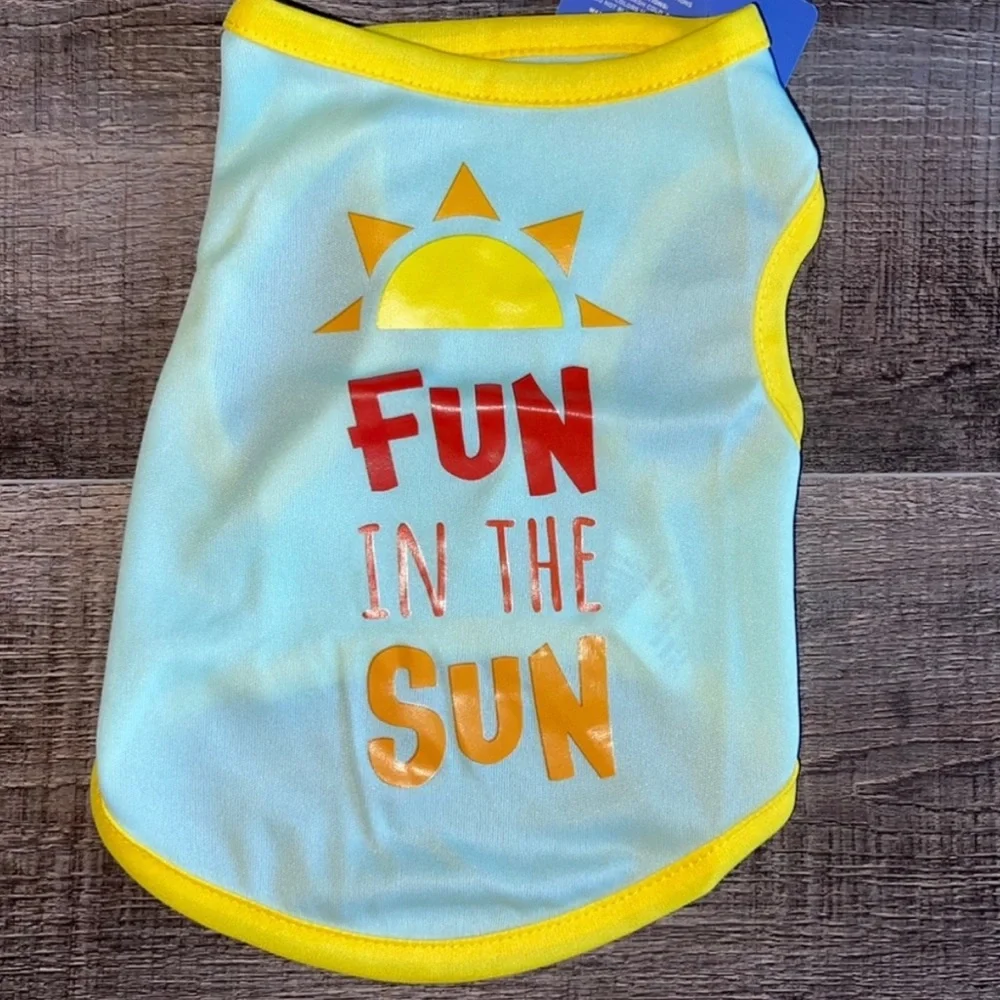 💞 New Size Small “Fun In The Sun” Puppy Dog Tee Shirt with Sunshine Design